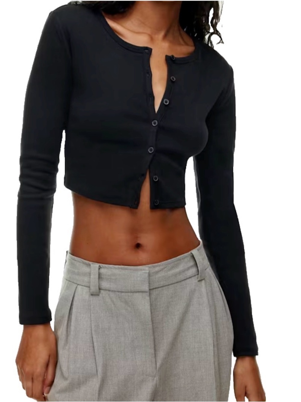 Aritzia Black Cropped Button Long Sleeve Top